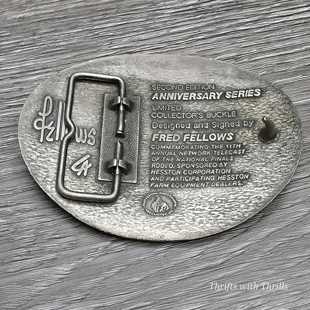 Vintage 1984 National Finals Rodeo Western Belt Buckle -  Fred Fellows - Hesston